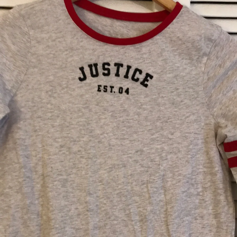 Justice Kids Gray Long Sleeve Shirt with Red Accents SZ 14